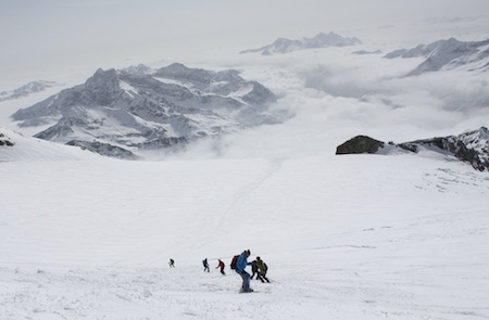 Heli-skiing on the slope Alagna